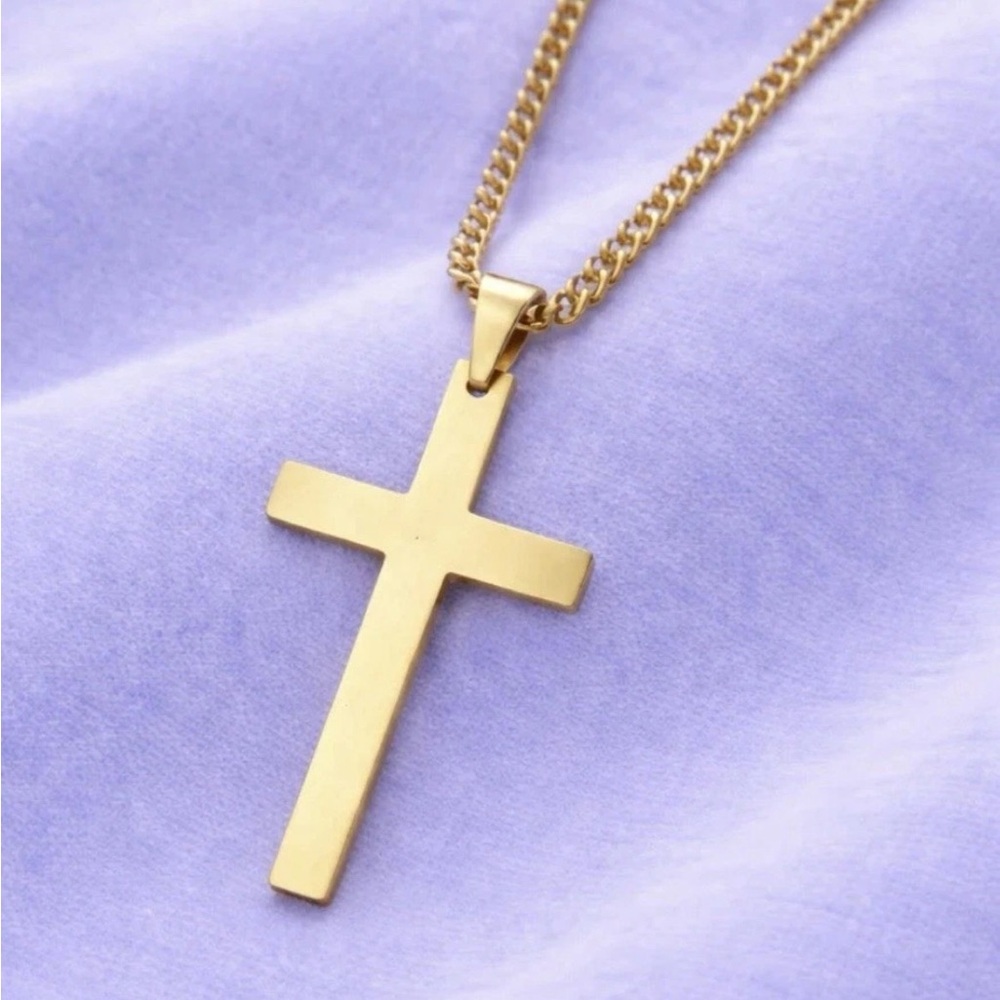 18k Gold Plated 925 Stainless Steel Cross Pendant (Necklace NOT Included)